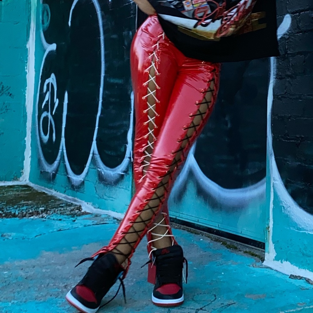 Faux Leather Lace Up Pants